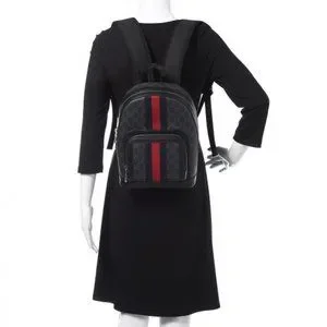 Gucci GG Supreme Monogram Web Small Backpack in Black NEW IN DUSTBAG Gucci Black Supreme GG Monogram Mini Backpack – Savonches main image 3